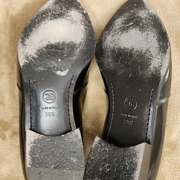 Chanel Black Pointed Toe Leather Loafers - Picture 9 of 12